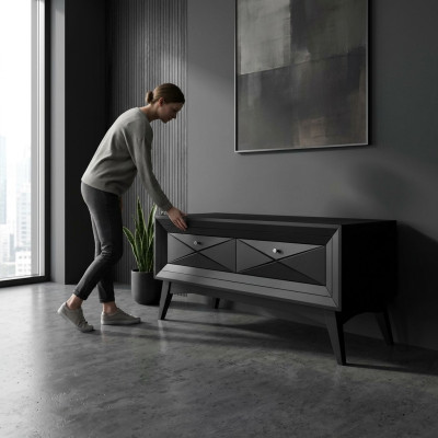 Standaard tv laag dressoir bijzettafel woonkamer modern hout zwart design