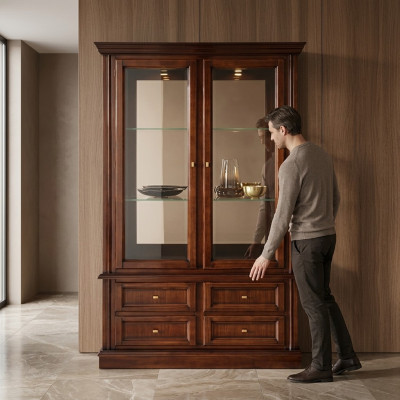 Vitrinekasten Meubels Klassieke Stijl Vitrines Woonkamer Dressoir Glas Hout