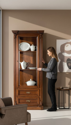 Vitrine kasten Vitrine kast Houten meubels Woonkamer Klassiek Barok Bruin