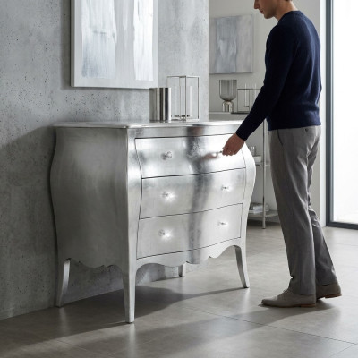Kommode Kasten Commodes Hout Luxe Meubels Slaapkamer Klassiek Zilver Ontwerp
