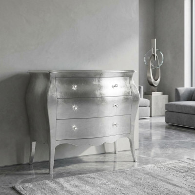 Kommode Kasten Commodes Hout Luxe Meubels Slaapkamer Klassiek Zilver Ontwerp