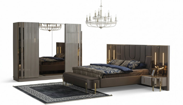 Garnituur Slaapkamer Tweepersoonsbed Luxe Bed Modern Bruin Set 4 dlg Nieuw