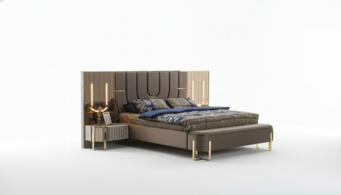 Tweepersoonsbed set Slaapkamer Luxe Bed Modern Bruin 3-delige Ontwerp