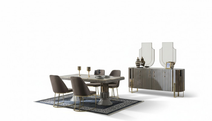 Eetkamerset Eettafel Set Luxe Stoelen Eethoek Grijs 6-delig