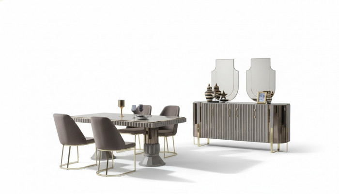 Moderne luxe eetgroep eetkamer eettafel set stoelen eethoek grijs 5-delig