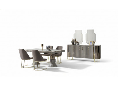 Moderne luxe eetgroep eetkamer eettafel set stoelen eethoek grijs 5-delig