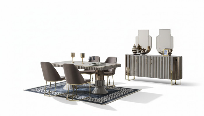 Garnituur Eetgroep Eetkamer Eettafel Luxe Stoelen Eethoek Grijs 7-delig