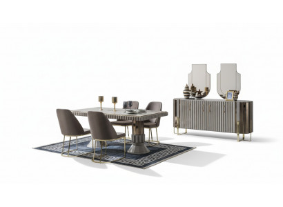 Garnituur Eetgroep Eetkamer Eettafel Luxe Stoelen Eethoek Grijs 7-delig