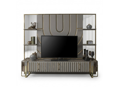 TV-standaard RTV Lowboard dressoir woonkamer goud grijs luxe hout nieuw