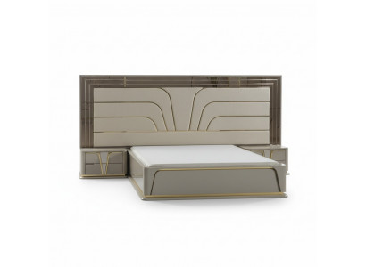 Slaapkamer set met tweepersoonsbed, luxe bed, modern beige, 3-delig, nieuw