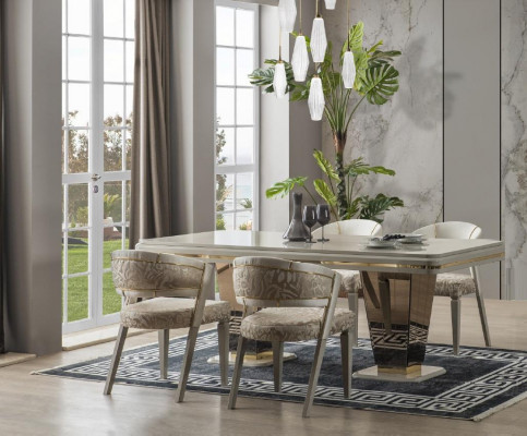 Luxe eetkamerset eetkamer eettafel set stoelen eethoek beige 6-delig