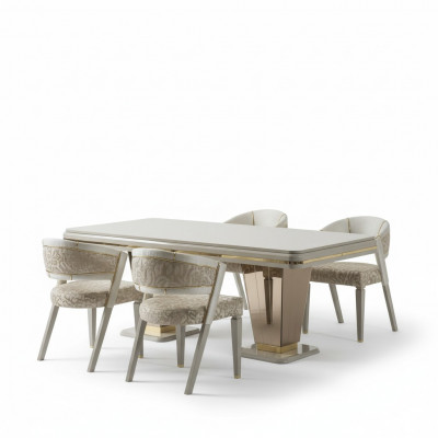 Eethoek Luxe eetgroep Eetkamer eettafel set Stoelen Beige 5 delig