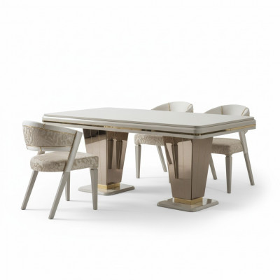 Garnituur Luxe eetgroep Eetkamer Eettafel Stoelen Eethoek Beige 7-delig