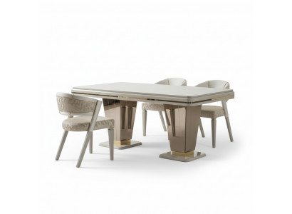 Garnituur Luxe eetgroep Eetkamer Eettafel Stoelen Eethoek Beige 7-delig
