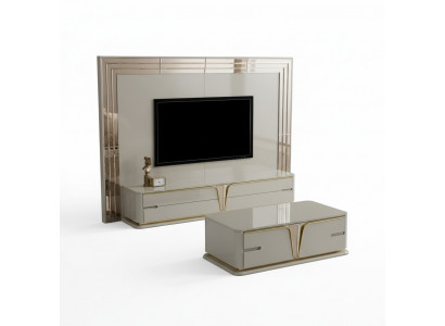 TV-standaard RTV Lowboard dressoir woonkamer Goud Beige Luxe Hout Nieuw