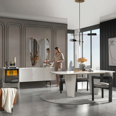 Garnituur eetgroep eetkamer eettafel luxe stoelen eethoek 7-delig wit