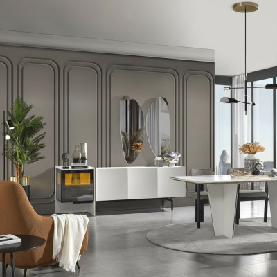Garnituur eetgroep eetkamer eettafel luxe stoelen eethoek 7-delig wit