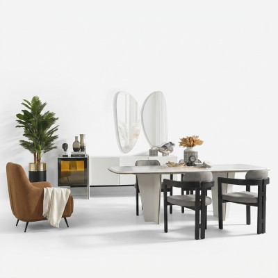 Garnituur eetgroep eetkamer eettafel luxe stoelen eethoek 7-delig wit