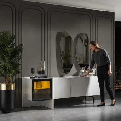 Groep dressoir spiegel ladekast hout modern eetkamer wit ontwerp nieuw