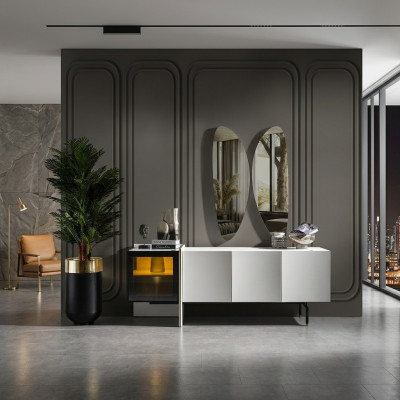 Groep dressoir spiegel ladekast hout modern eetkamer wit ontwerp nieuw