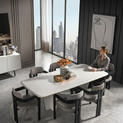 Garnituur eetgroep eetkamer eettafel luxe stoelen eethoek 7-delig wit