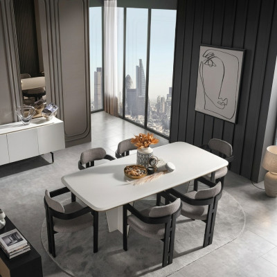 Garnituur eetgroep eetkamer eettafel luxe stoelen eethoek 7-delig wit