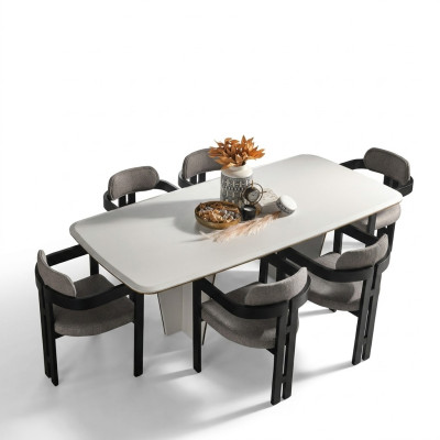 Garnituur eetgroep eetkamer eettafel luxe stoelen eethoek 7-delig wit