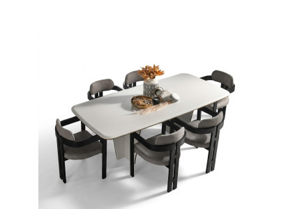 Garnituur eetgroep eetkamer eettafel luxe stoelen eethoek 7-delig wit