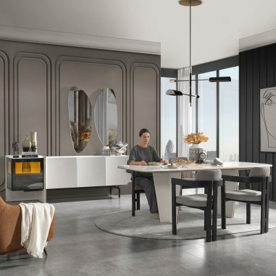 Eetkamer set eetgroep eettafel luxe stoelen eethoek 5-delig wit