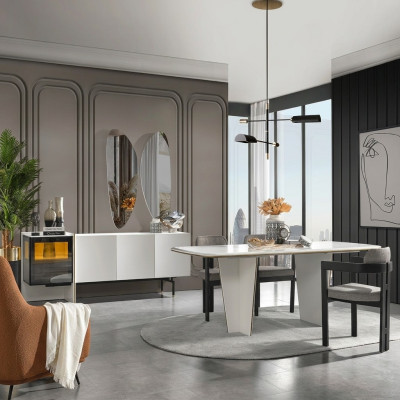 Eetkamer set eetgroep eettafel luxe stoelen eethoek 5-delig wit