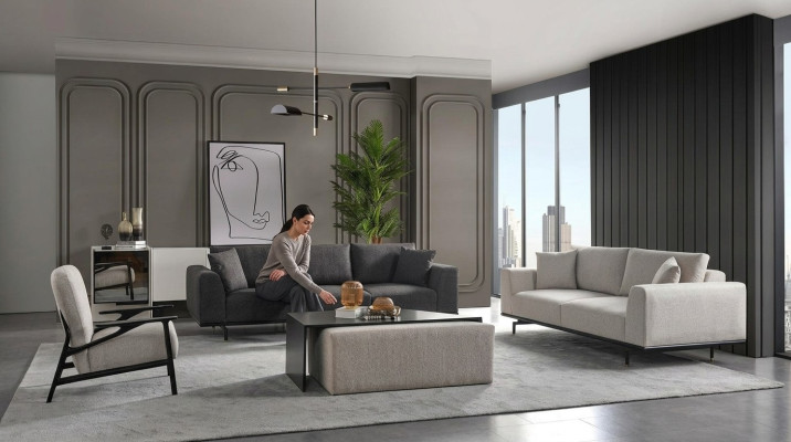 Complete bankstel bank banken fauteuil grijs bankstel set 4-dlg.