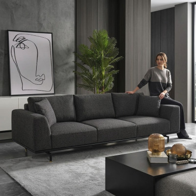 Vierzitsbank 4-zitsbanken Modern Grijs Design Stof Polyester Nieuw