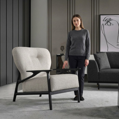 Fauteuil Moderne in lichtgrijs polyester ontwerp met hoge rugleuning voor de woonkamer