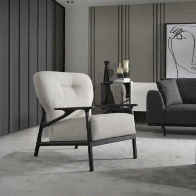 Fauteuil Moderne in lichtgrijs polyester ontwerp met hoge rugleuning voor de woonkamer