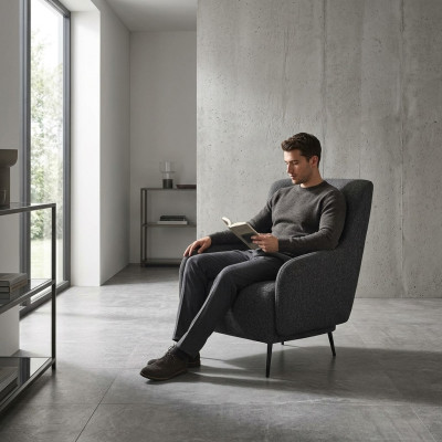 Fauteuil Oorfauteuil Modern Stof Woonkamer Polyester Grijs Design Zit Nieuw
