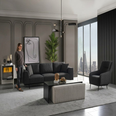 Sofa set 4 zits bank fauteuil set stof modern grijs