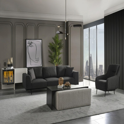 Sofa set 4 zits bank fauteuil set stof modern grijs