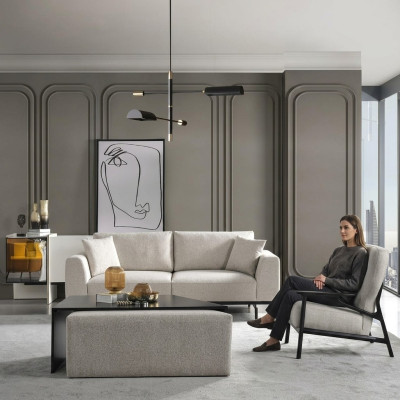 Moderne witte bankstel driezits fauteuil set gestoffeerde meubels woonkamer