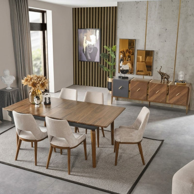 Eetgroep Eetkamer Eettafel Set Luxe Stoelen Eethoek 5 delig Bruin