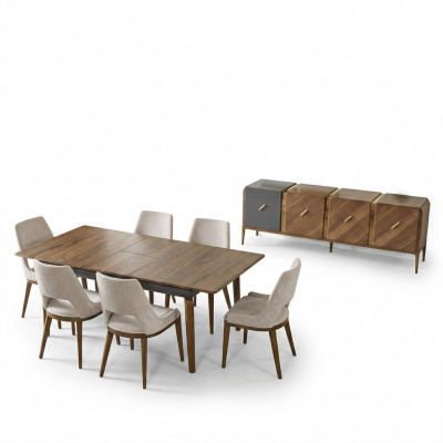 Eetgroep Eetkamer Eettafel Set Luxe Stoelen Eethoek 5 delig Bruin