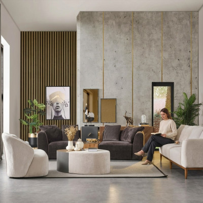 Bankstel Bank Stof Bankstellen Modern Woonkamer Wit 3 delig Polyester
