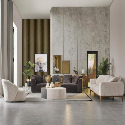 Bankstel Bank Stof Bankstellen Modern Woonkamer Wit 3 delig Polyester