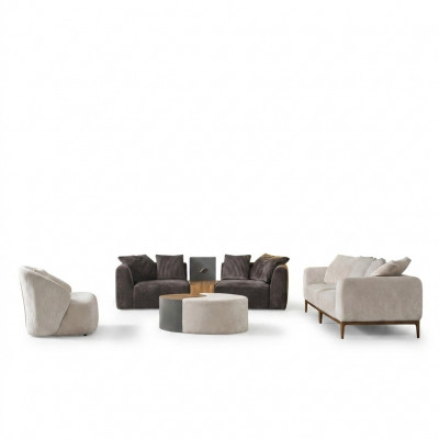 Bankstel Bank Stof Bankstellen Modern Woonkamer Wit 3 delig Polyester