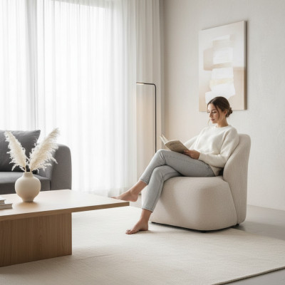 Fauteuil Ohrensessel Modern Stof Woonkamer Polyester Wit Ontwerp Zitplaats