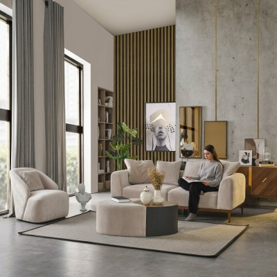 Moderne bankstel 3-zits fauteuil driezits wit modern stof polyester