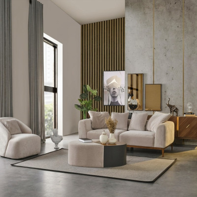 Moderne bankstel 3-zits fauteuil driezits wit modern stof polyester