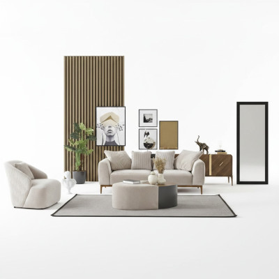 Moderne bankstel 3-zits fauteuil driezits wit modern stof polyester