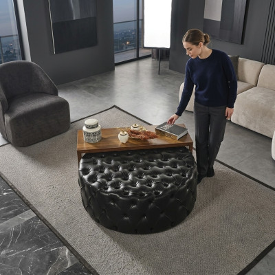 Salontafel Tafel Bijzettafel Woonkamer Modern Zwart Kunstleer
