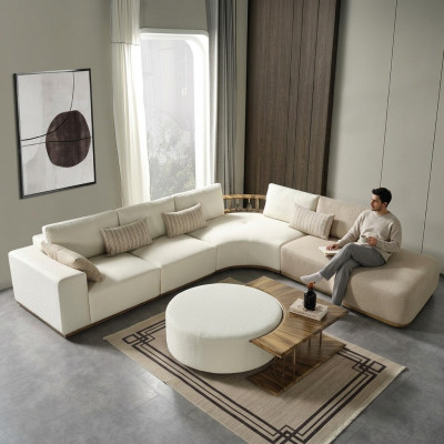 Witte hoekbank L-vorm Bank Salontafel Luxe Stoffen meubels Wit Ontwerp Nieuw