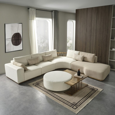 Witte hoekbank L-vorm Bank Salontafel Luxe Stoffen meubels Wit Ontwerp Nieuw
